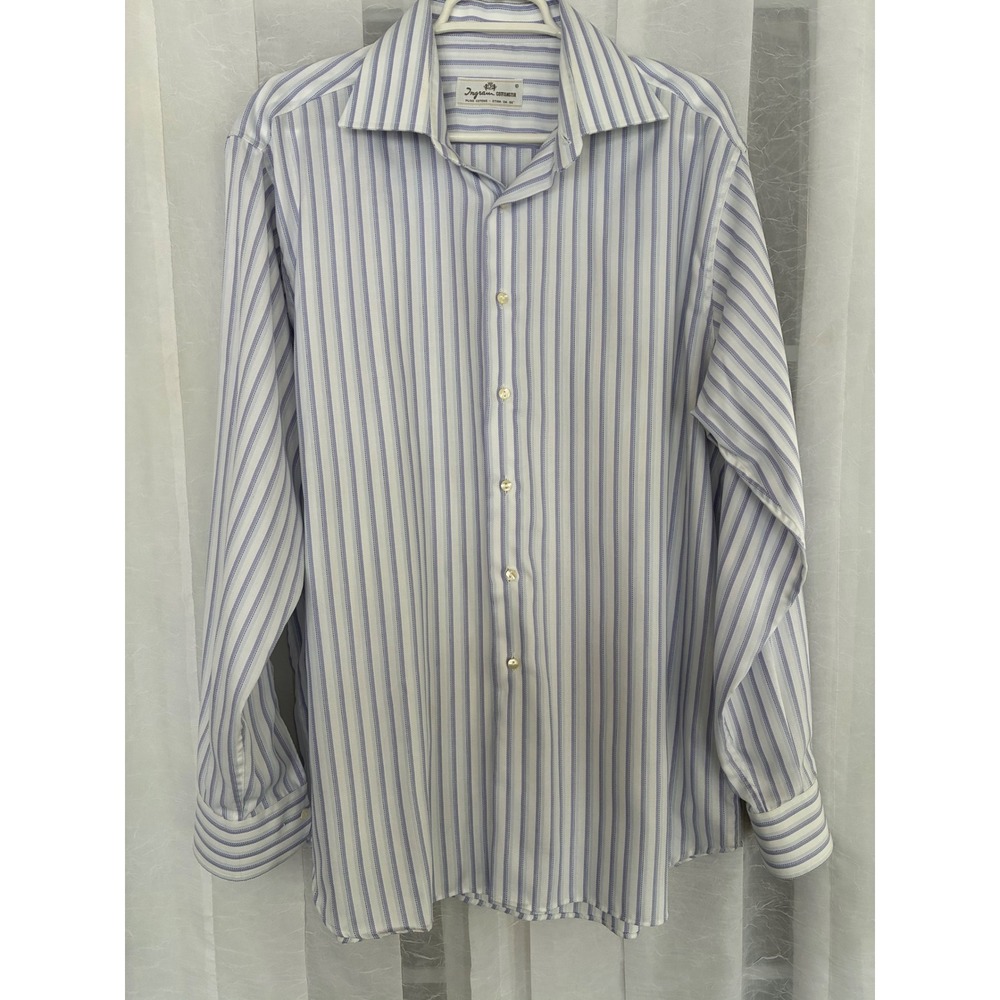 Ingram Cottonstir Mens Blue White Striped Dress Shirt Made in Italy Size 16.5 42